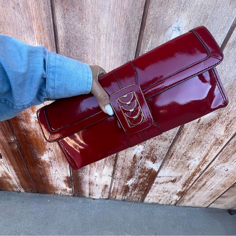 VINTAGE COLE HAAN Red Patent Leather Art Deco  Clutch - Picture 9 of 14